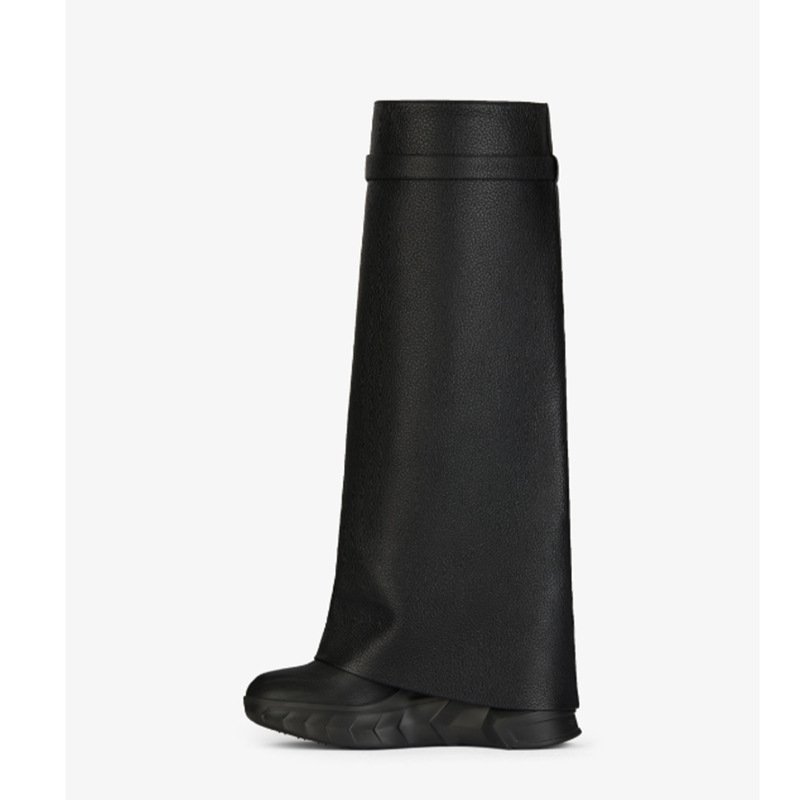 hxmy109 2023 street fashion Jessica buurman knee high boots shark lock pant boots wedge heel long boots