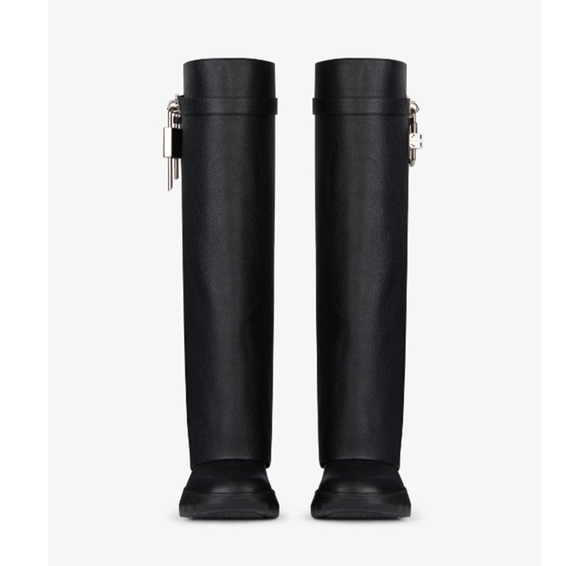 hxmy109 2023 street fashion Jessica buurman knee high boots shark lock pant boots wedge heel long boots