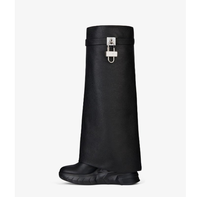 hxmy109 2023 street fashion Jessica buurman knee high boots shark lock pant boots wedge heel long boots