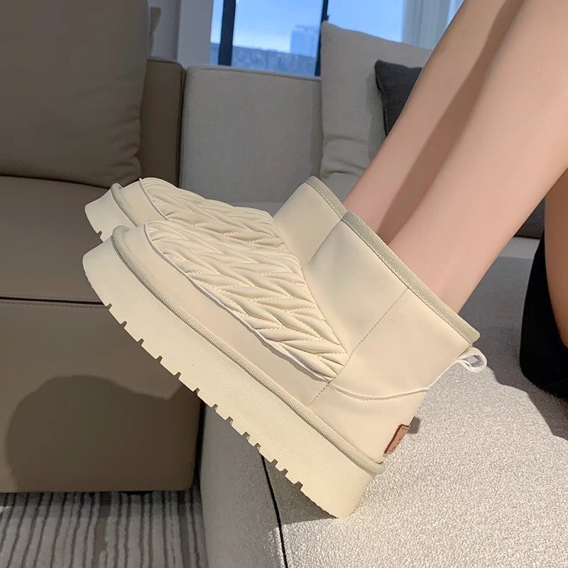 Winter New Round Head Plus Fleece Flat Fashion Casual Thick Cotton Shoes Shoe Hombr Thick Warm Short Snow Boots For Women