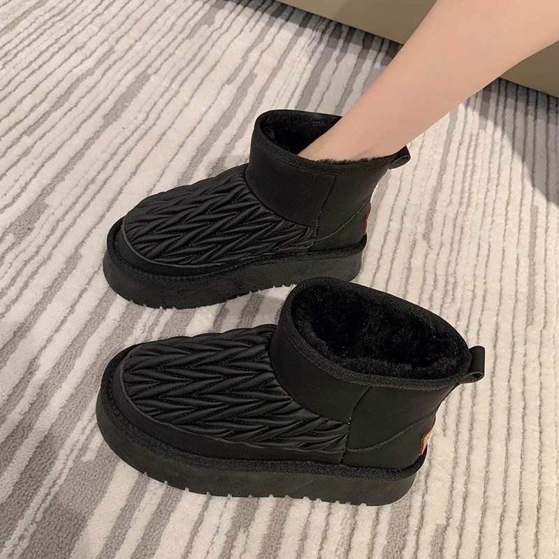 Winter New Round Head Plus Fleece Flat Fashion Casual Thick Cotton Shoes Shoe Hombr Thick Warm Short Snow Boots For Women