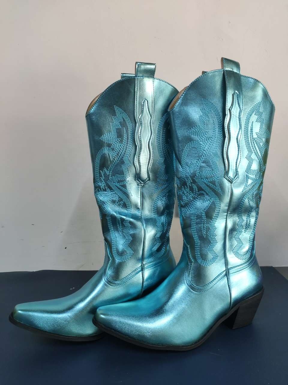 BUSY GIRL MZX3001 cowgirl boots women 15 colors classic embroidery widen calf knee high block heels ladies shoes cowboy boots