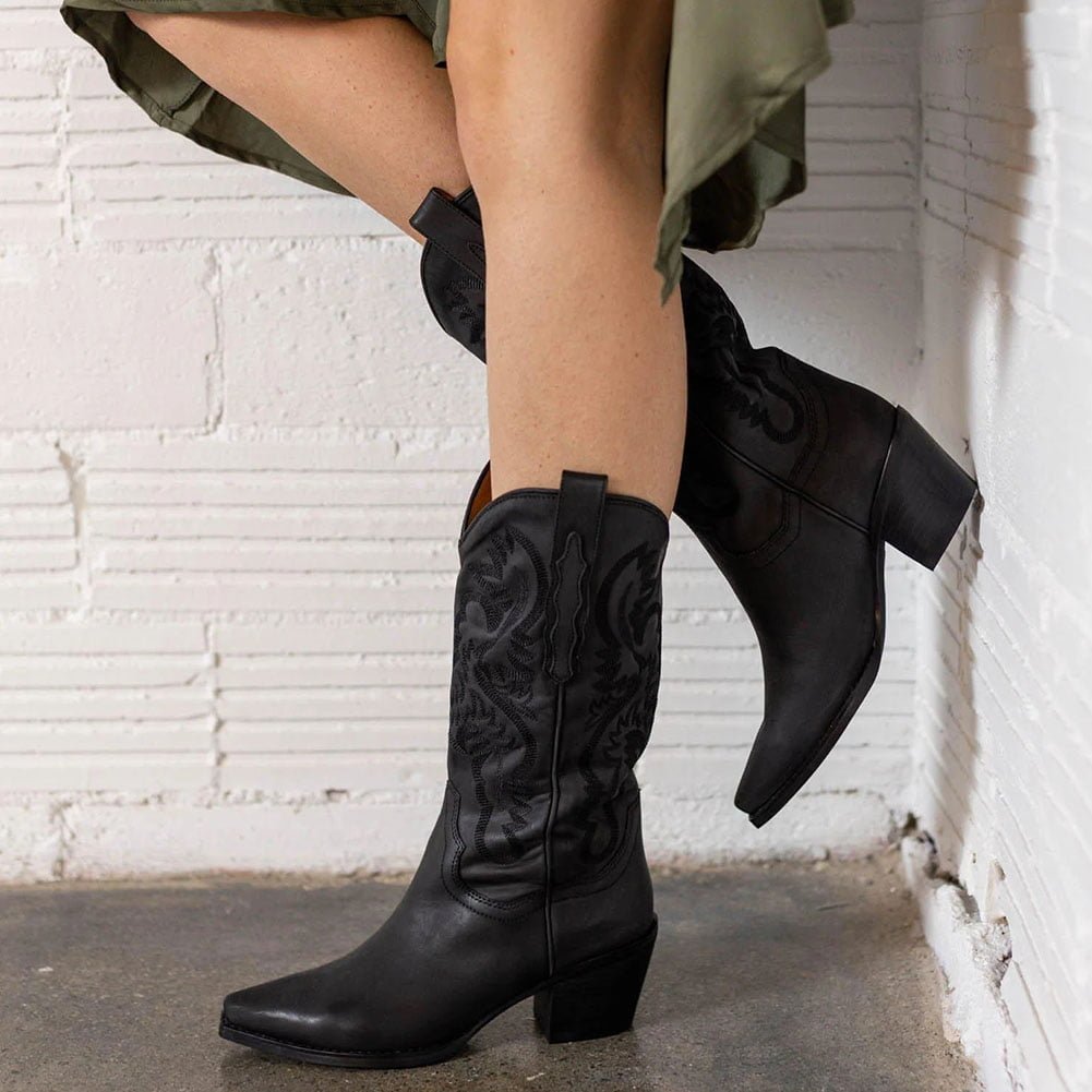BUSY GIRL MZX3001 cowgirl boots women 15 colors classic embroidery widen calf knee high block heels ladies shoes cowboy boots