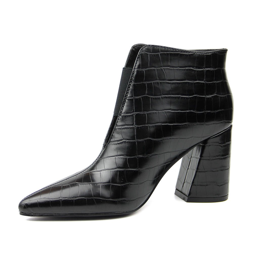 Designer Ladies Sexy Pointed Toe Black Ankle Boot High Heels PU Leather Elastic Band Shoes Winter Autumn Ankle Bootie for Women