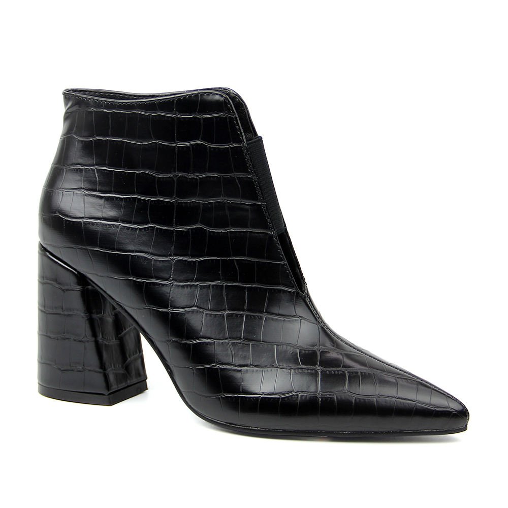 Designer Ladies Sexy Pointed Toe Black Ankle Boot High Heels PU Leather Elastic Band Shoes Winter Autumn Ankle Bootie for Women
