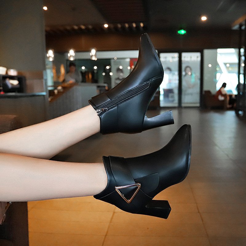 New high-heeled short boots in autumn and winter women's thick heel pointed toe thin short ankle boots women's style
