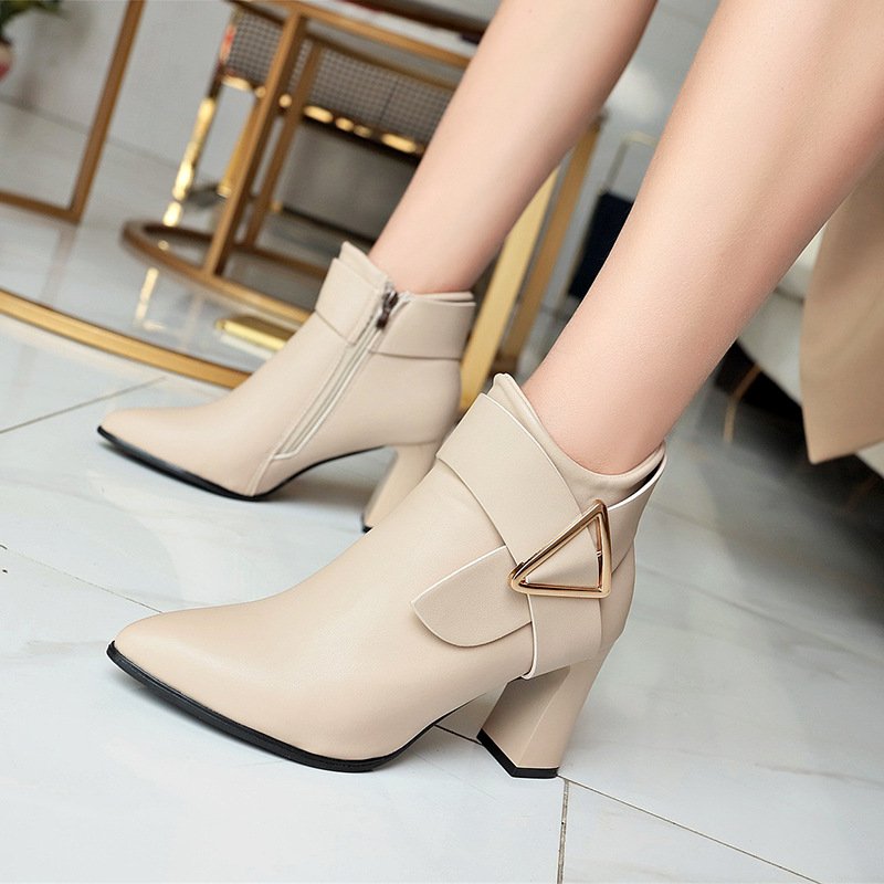 New high-heeled short boots in autumn and winter women's thick heel pointed toe thin short ankle boots women's style