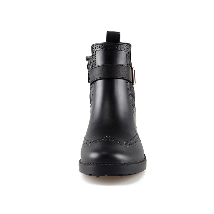 Low heel unique design ankle boot black rubber rain boots for women