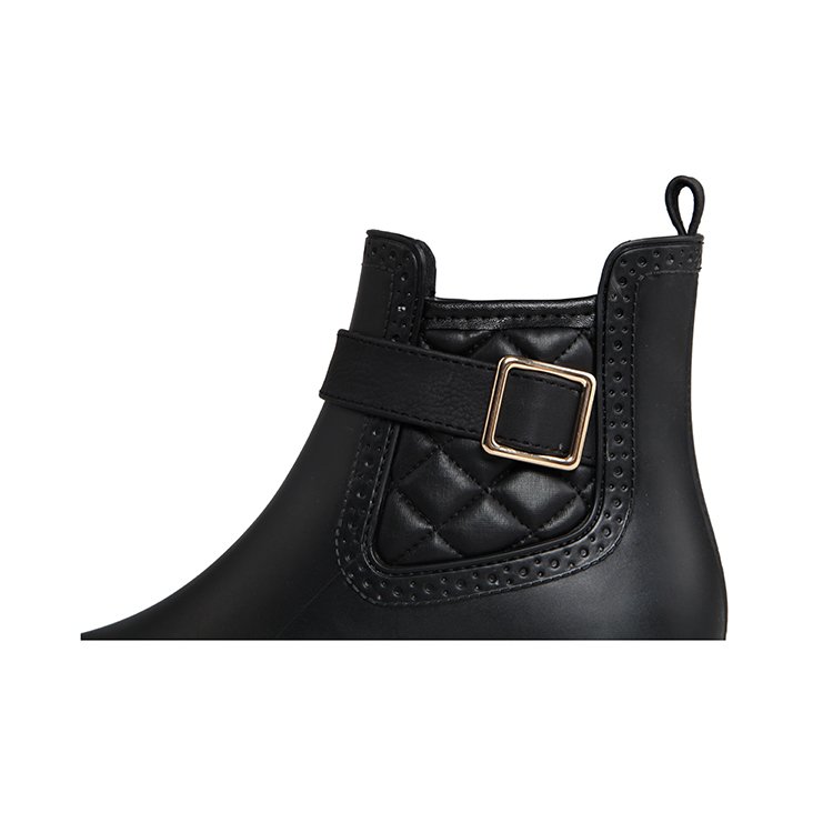 Low heel unique design ankle boot black rubber rain boots for women