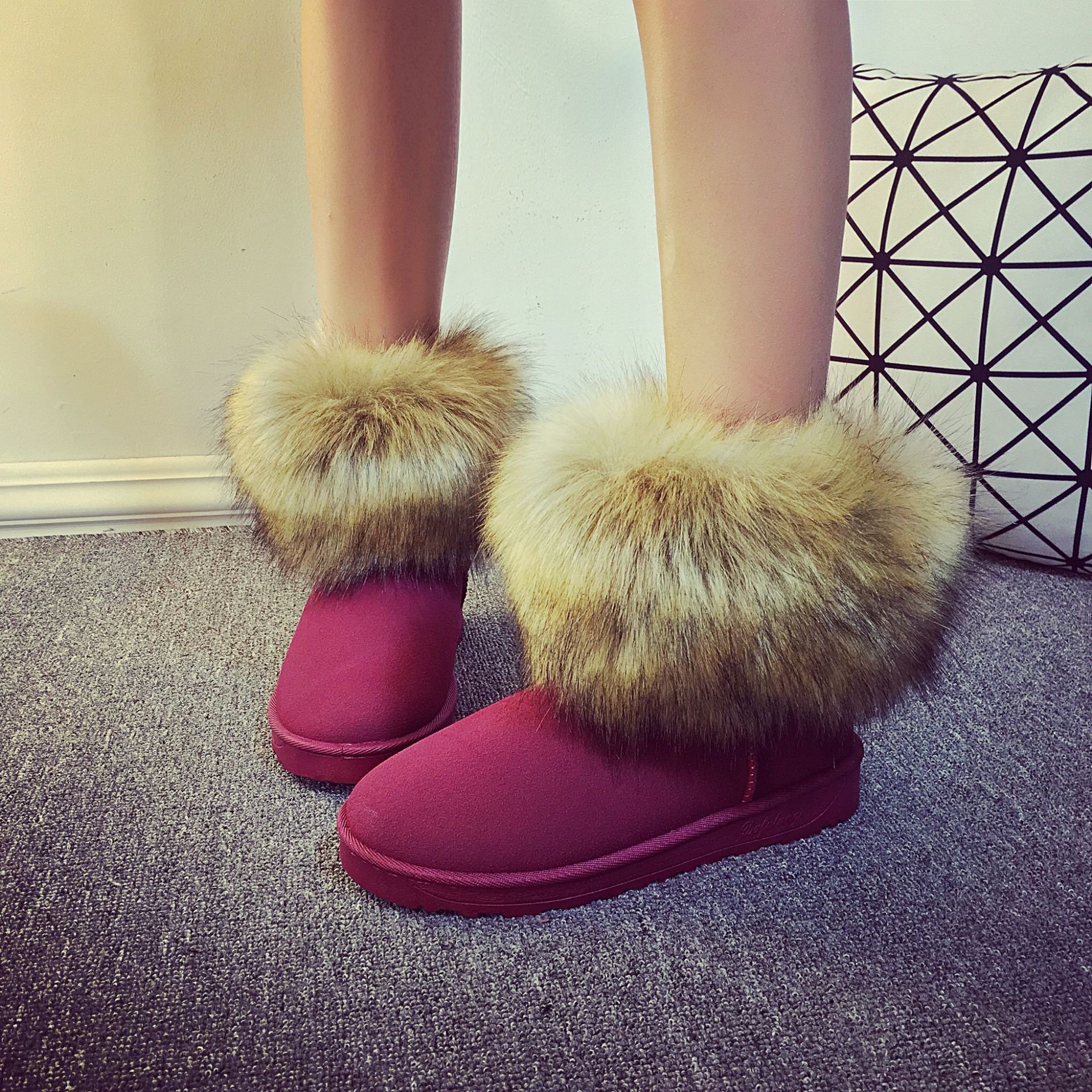 Boots Womens Shoes Ladies Fluffy Fur Footwear Fancy Flat 2022 Winter Snow Boot Furry Boots For Women