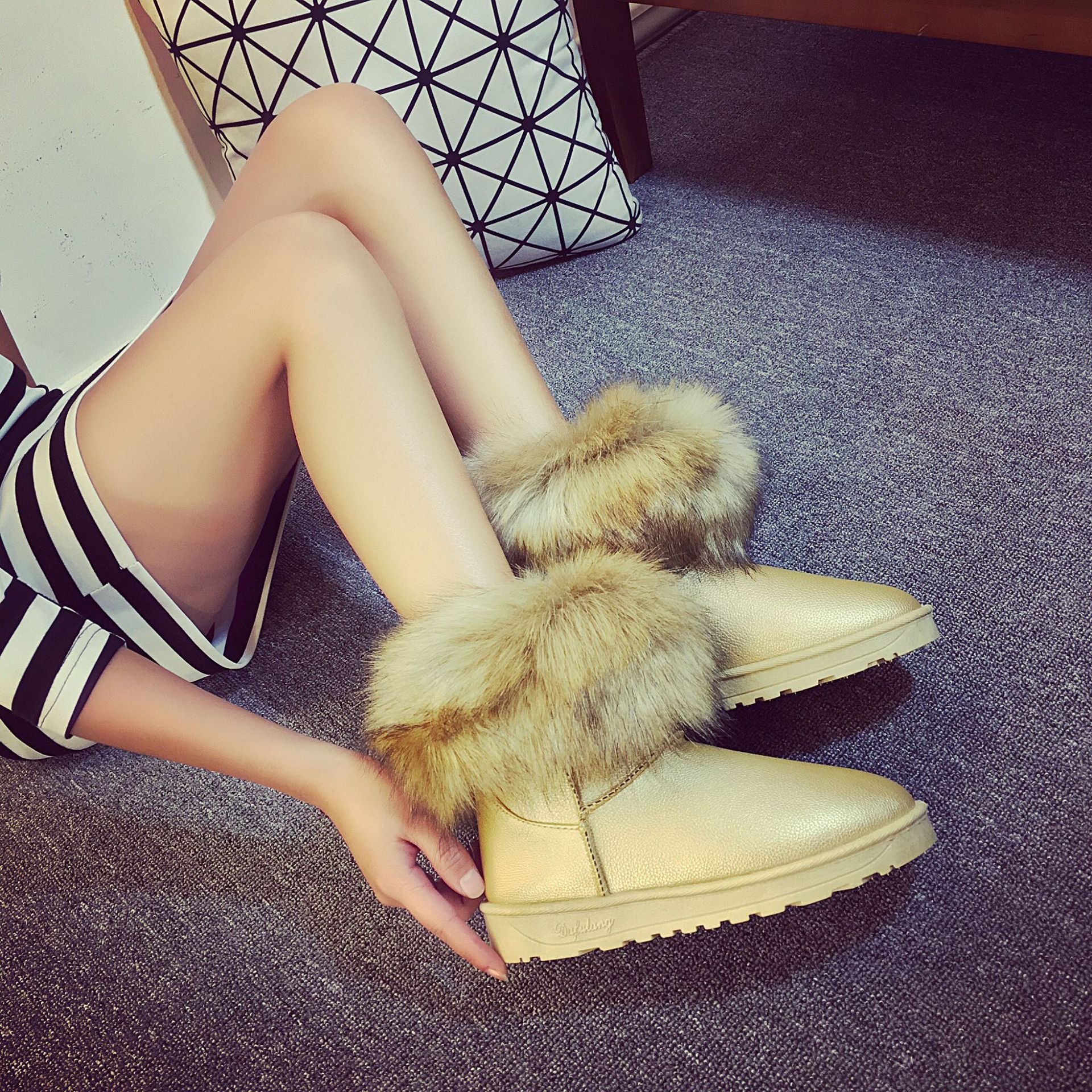 Boots Womens Shoes Ladies Fluffy Fur Footwear Fancy Flat 2022 Winter Snow Boot Furry Boots For Women