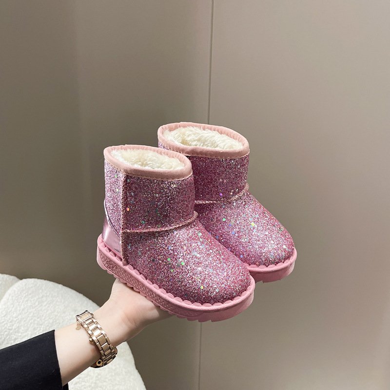 New Fashion Cute Kids Girls Bling Shine Snow Boots Baby Girl Popular Ankle Boots Children Non Slip Comfortable Warm Boots