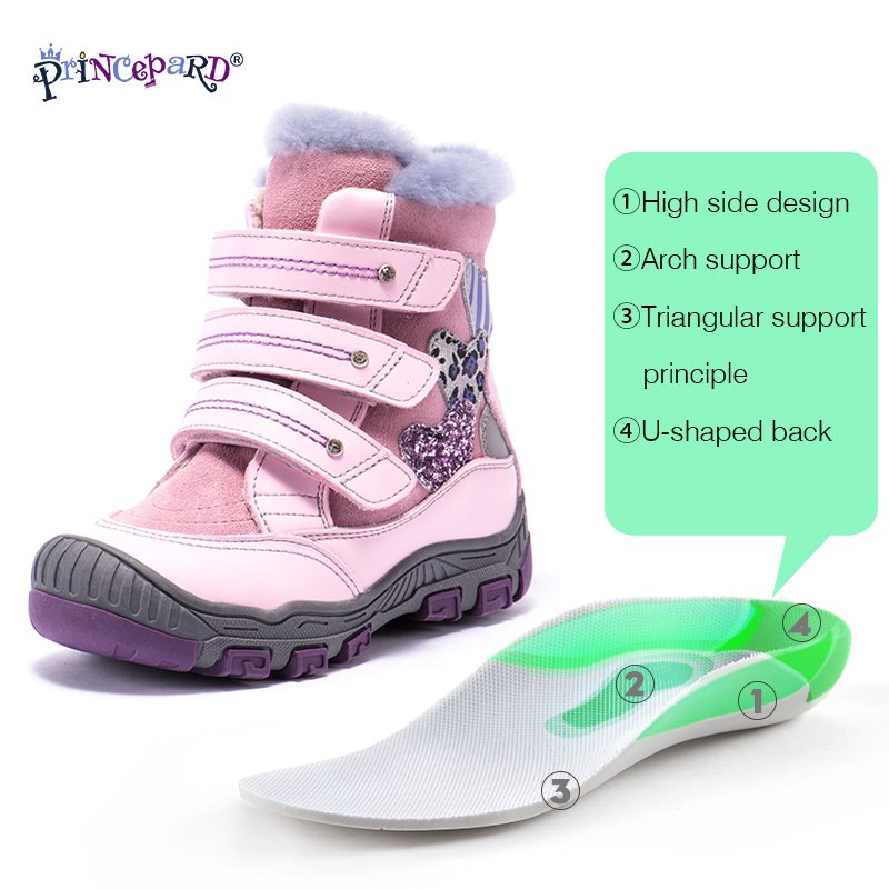 Princepard multicolor boots for kids natural fur genuine leather orthopedic boots girls 21-36 size