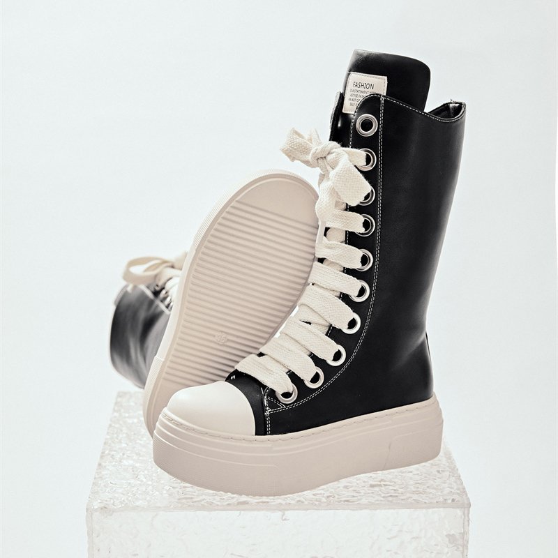 2024 New Designer Knee High Platform Women Shoes Lace Up Zipper Sport Sneakers Women's Shoes Leather Boots