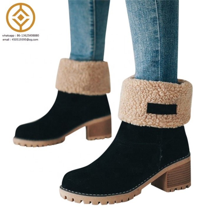 New Winter Outdoor Fur Boots Waterproof Women'S Snow Boots Thick Heel With Round Head Short Boot