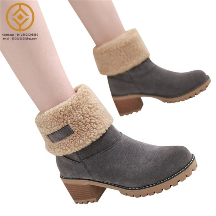 New Winter Outdoor Fur Boots Waterproof Women'S Snow Boots Thick Heel With Round Head Short Boot
