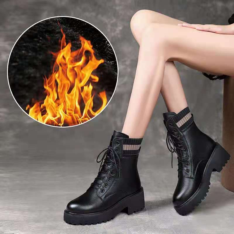 Hot Selling black Patent leather boots for women fashion warm snow boots Platform Thick Bottom Ankle Boots