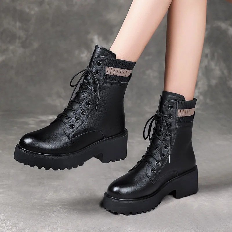Hot Selling black Patent leather boots for women fashion warm snow boots Platform Thick Bottom Ankle Boots