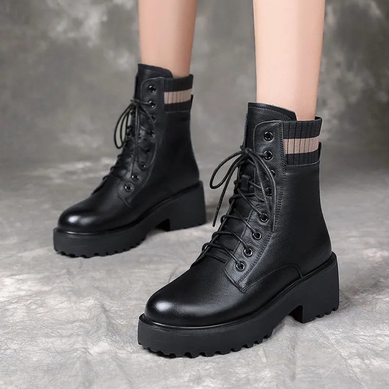Hot Selling black Patent leather boots for women fashion warm snow boots Platform Thick Bottom Ankle Boots
