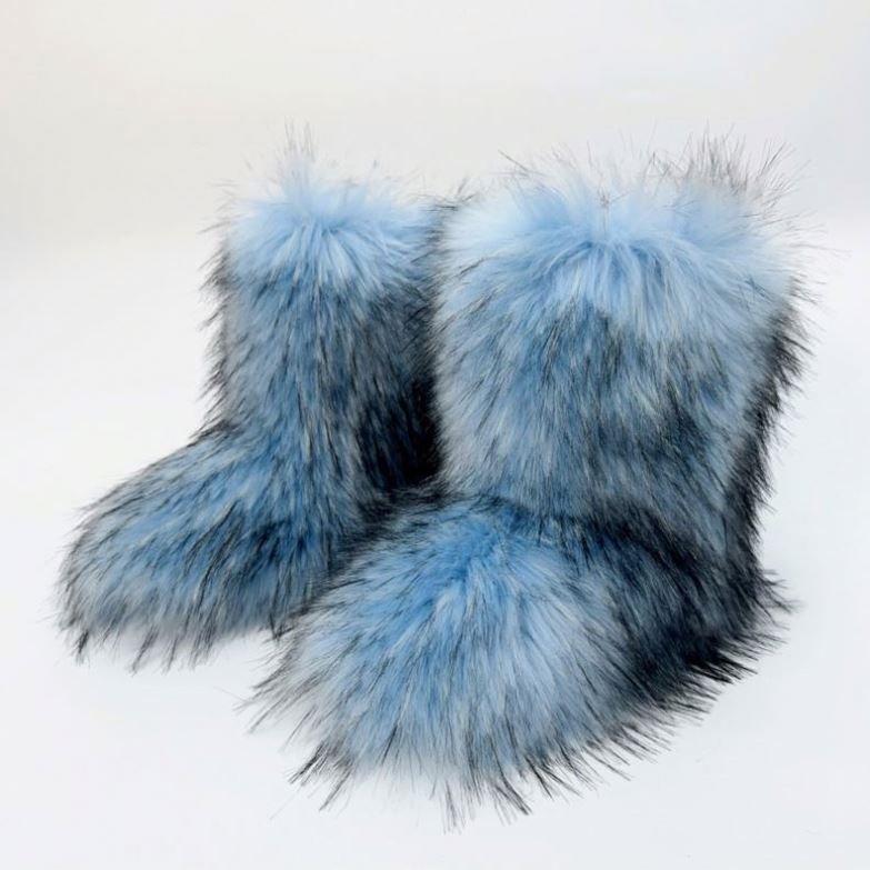2024 new popular Women's Winter Snow Warm Fluffy Fur Large Size Mid-Calf Snow Boots
