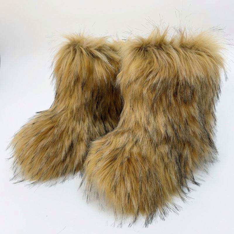 2024 new popular Women's Winter Snow Warm Fluffy Fur Large Size Mid-Calf Snow Boots