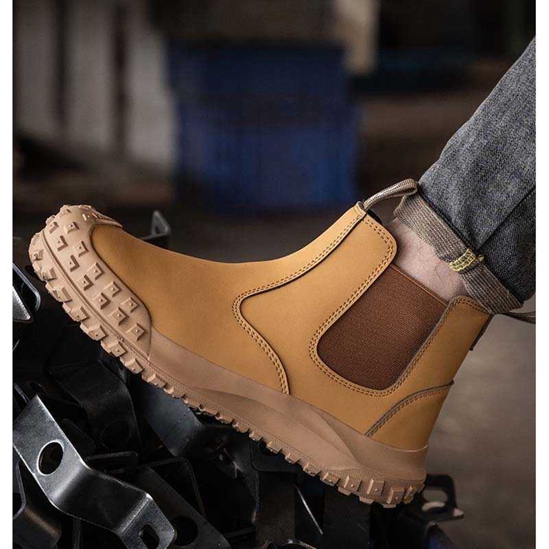 Black Wear-resistant microfiber leather anti-smashing steel toe men safety boots