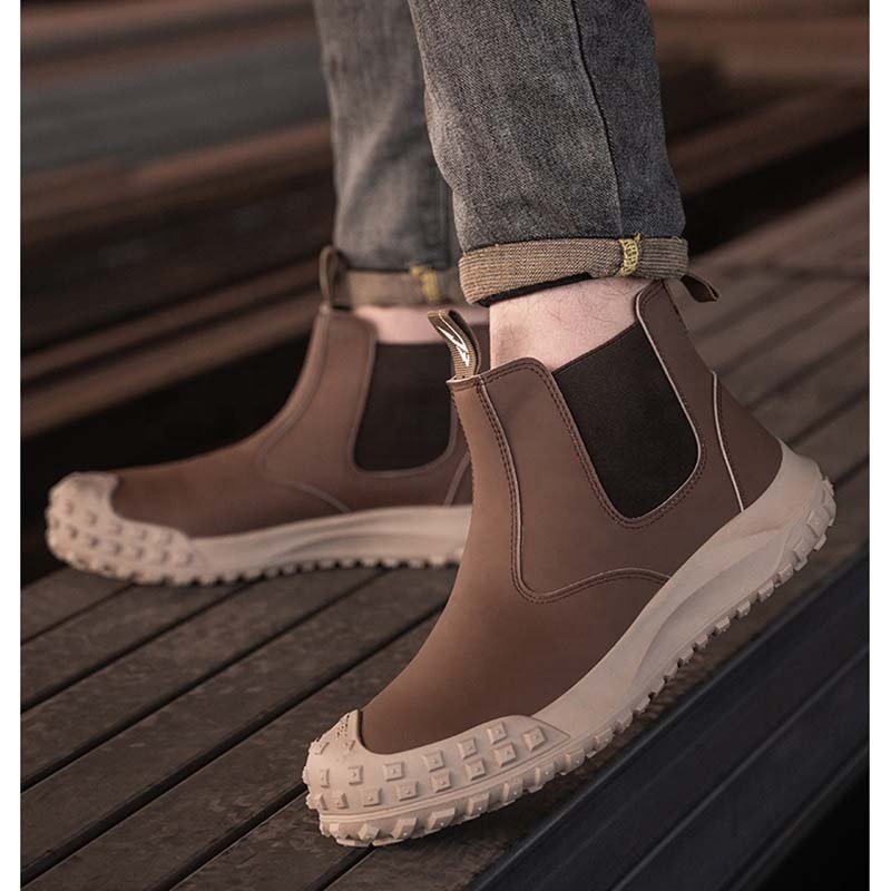 Black Wear-resistant microfiber leather anti-smashing steel toe men safety boots
