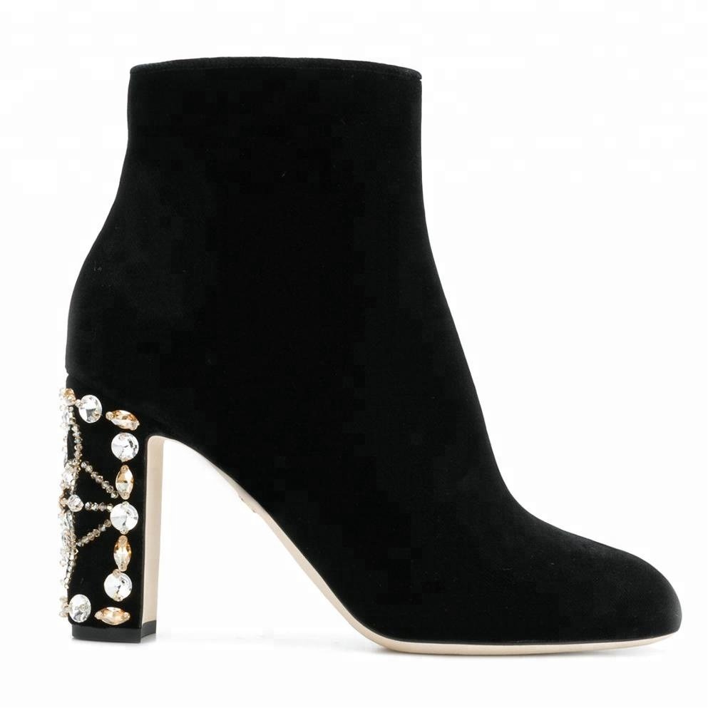New fashion leather upper women boots diamonds heels ankle boots