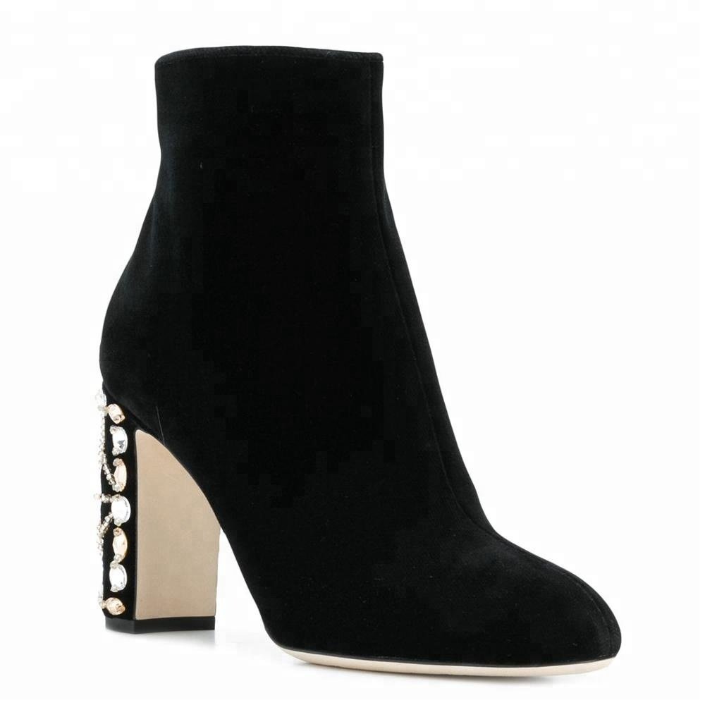 New fashion leather upper women boots diamonds heels ankle boots
