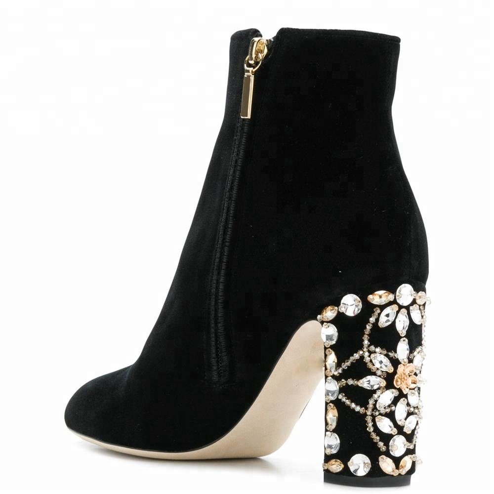 New fashion leather upper women boots diamonds heels ankle boots