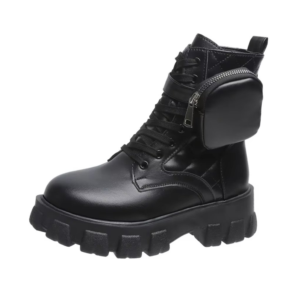 Wholesale Ladies Pu Leather Boots Platform Thick-Soled Shoes with Bags Lace On Ladies Winter Boots