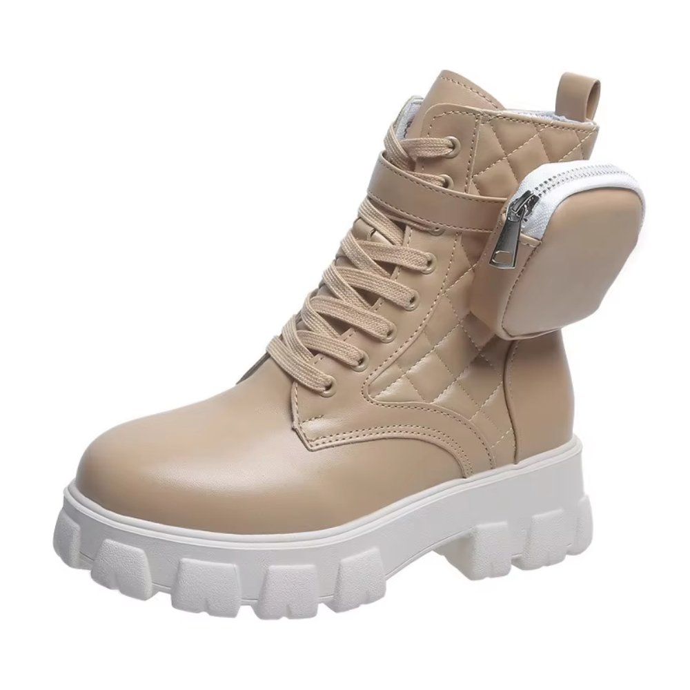 Wholesale Ladies Pu Leather Boots Platform Thick-Soled Shoes with Bags Lace On Ladies Winter Boots