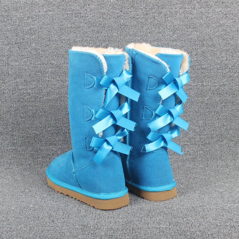 Customized Logo Fashion Sheepskin Diamond Shinning Warm Winter Shoes Women's Snow Boots Sheepskin Boots With Bow