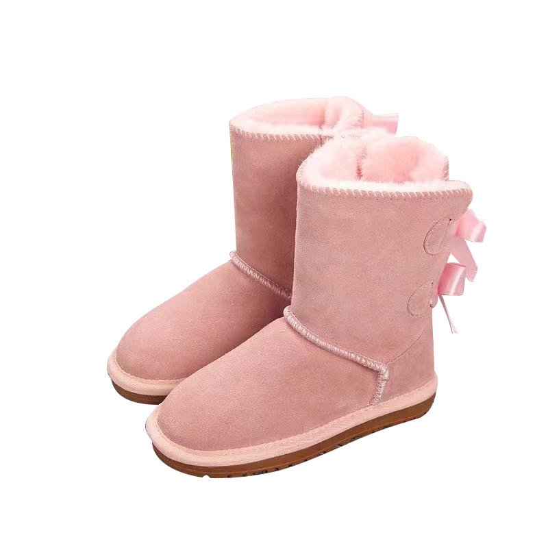 Customized Logo Fashion Sheepskin Diamond Shinning Warm Winter Shoes Women's Snow Boots Sheepskin Boots With Bow