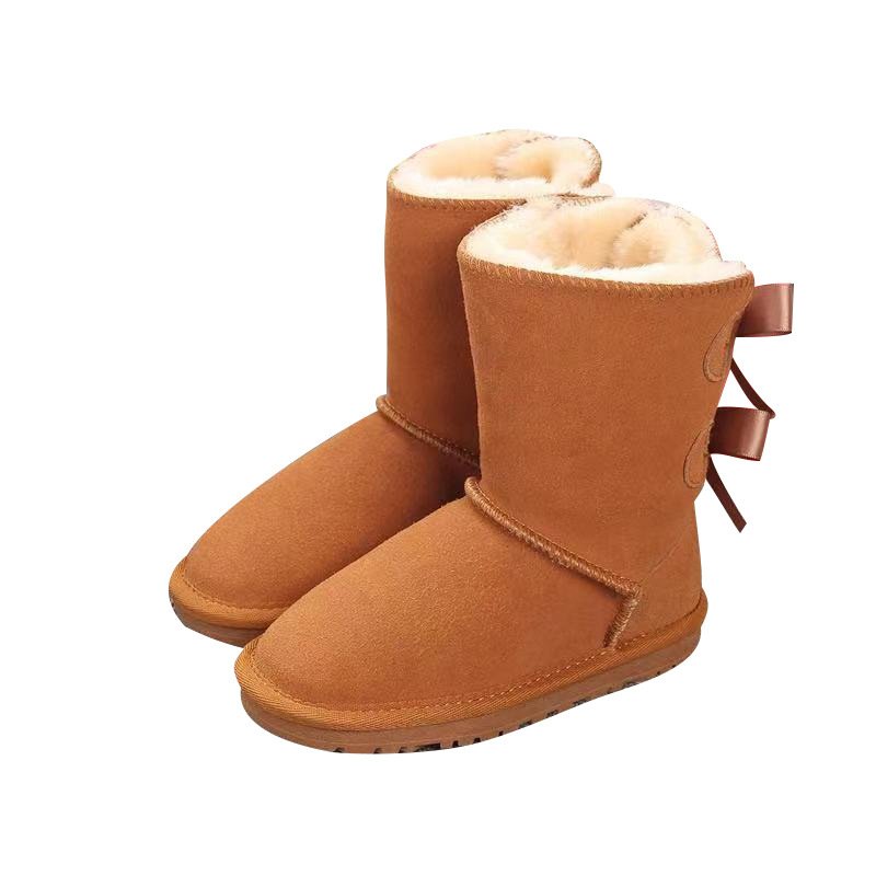 Customized Logo Fashion Sheepskin Diamond Shinning Warm Winter Shoes Women's Snow Boots Sheepskin Boots With Bow