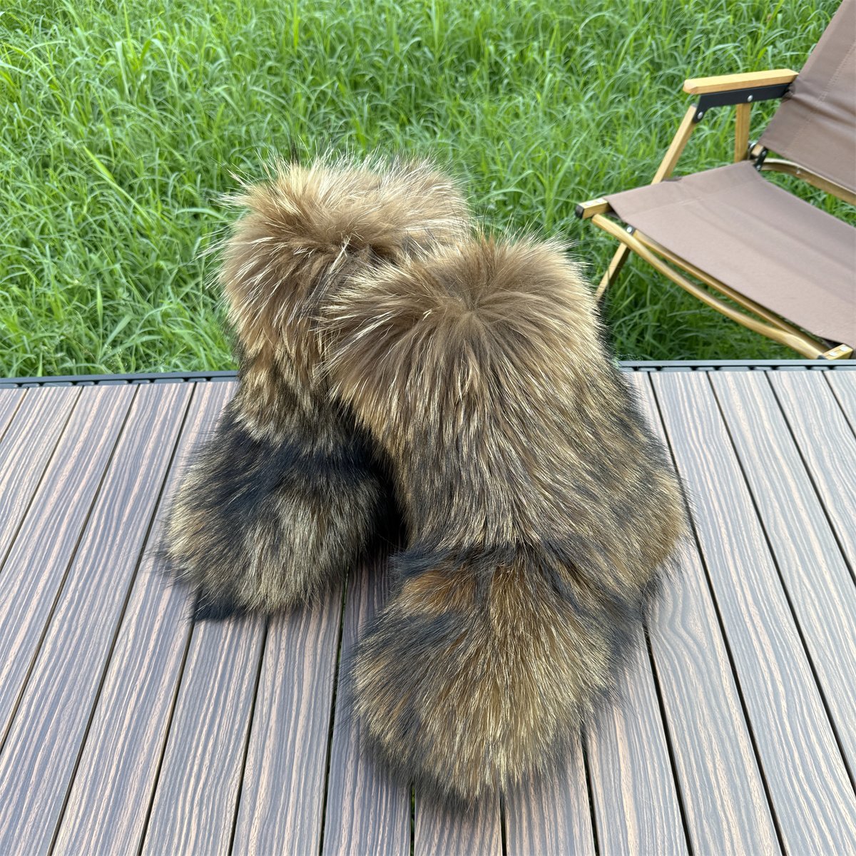 Mid Calf Fluffy Luxury Real Fox And Raccoon Fur Boots Warm Winter Boots for Women