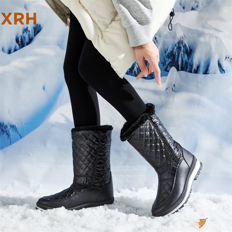 Wenzhou Factory Waterproof Zipper Anti-Slip High Top Lace Up Pu Upper Fur Lined Warm Women'S Women Snow Winter Boots For Women