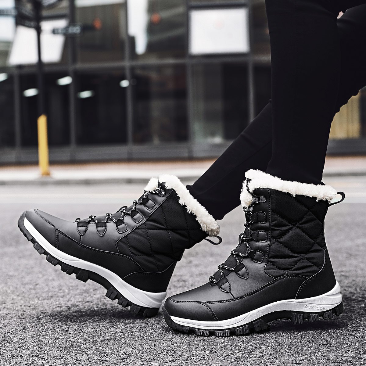 Women's Winter Thermal Cotton Ankle Boots Fluffy Snow Boots with Anti-Slip Fur Lining Height Increasing Design Autumn Outdoors