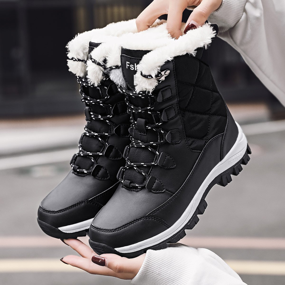 Women's Winter Thermal Cotton Ankle Boots Fluffy Snow Boots with Anti-Slip Fur Lining Height Increasing Design Autumn Outdoors