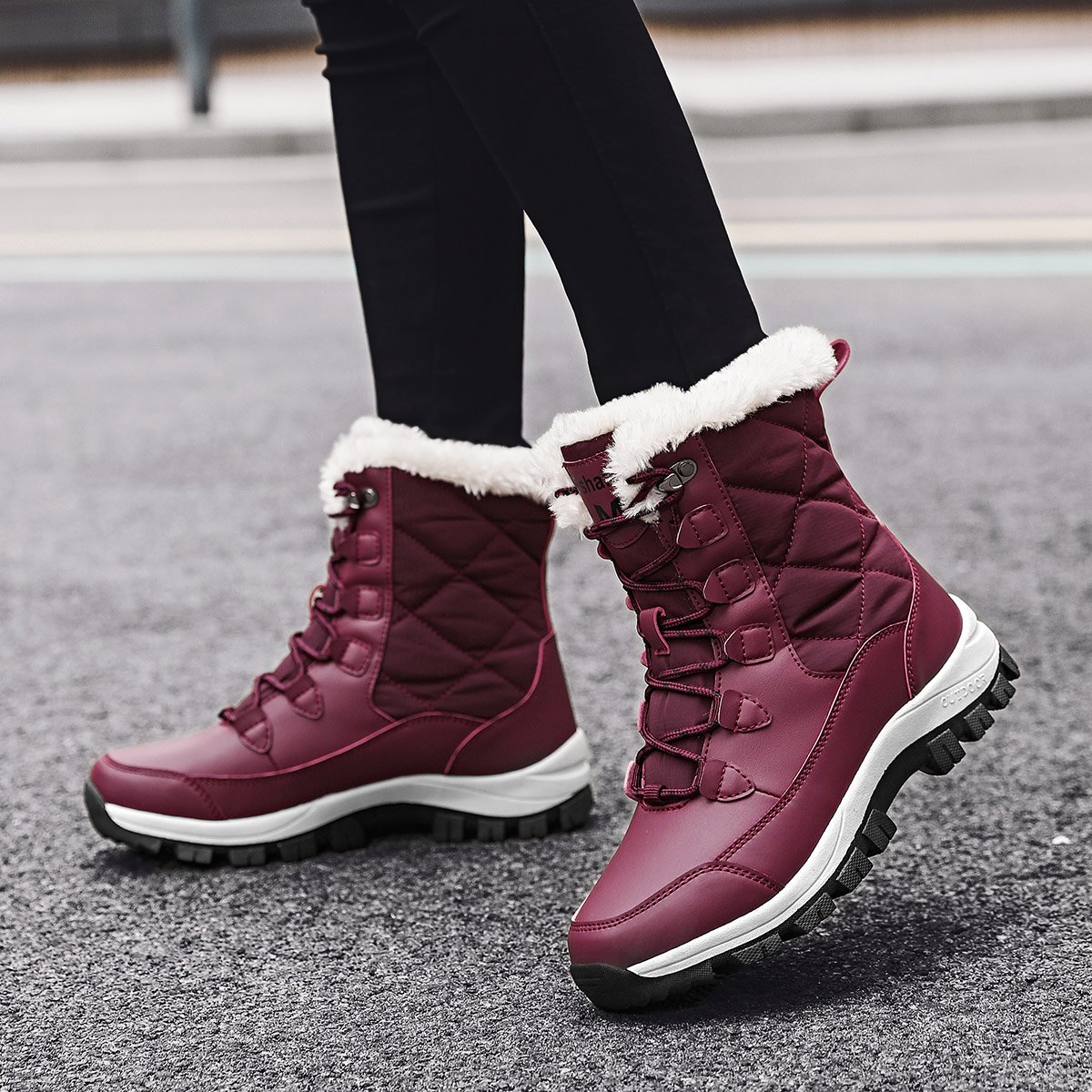 Women's Winter Thermal Cotton Ankle Boots Fluffy Snow Boots with Anti-Slip Fur Lining Height Increasing Design Autumn Outdoors