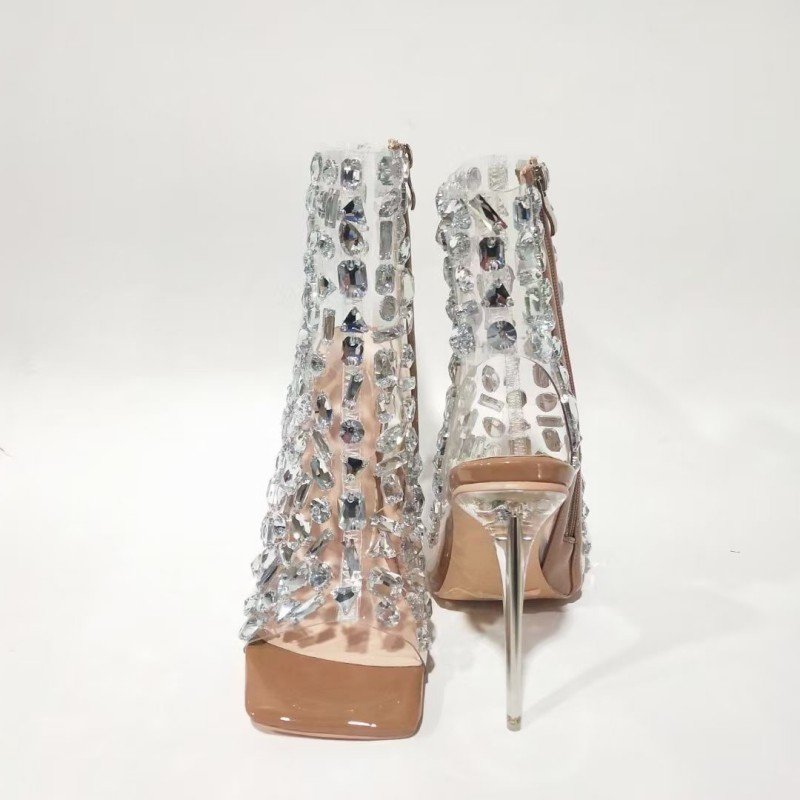 Bling Botas Peep Toe Elegant Wanita Booties Shoes Lady High Heel Luxury Rhinestone Boots