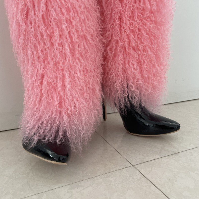 New Arrival Customized Color Hot Sale Colorful Women Snow Winter Boots Real Mongolian fur warm over-knee boots