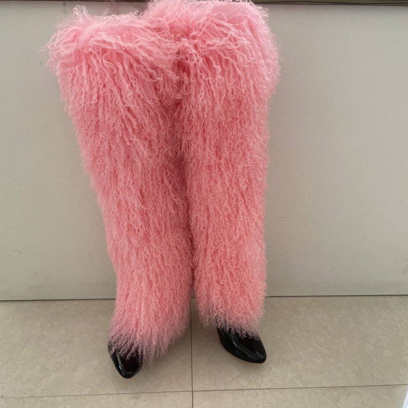 New Arrival Customized Color Hot Sale Colorful Women Snow Winter Boots Real Mongolian fur warm over-knee boots