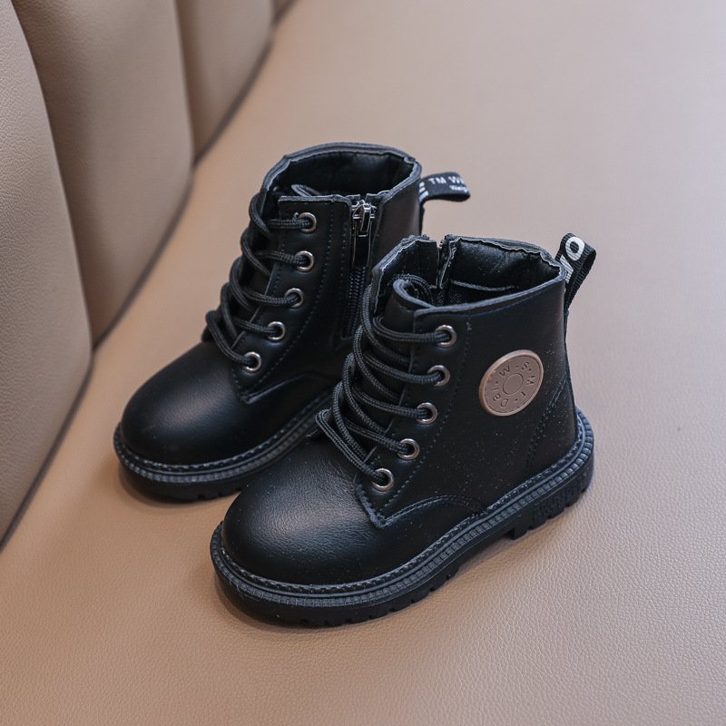 New Autumn Single Boot Soft Sole Leather Boots Children's Waterproof British Martin Boots