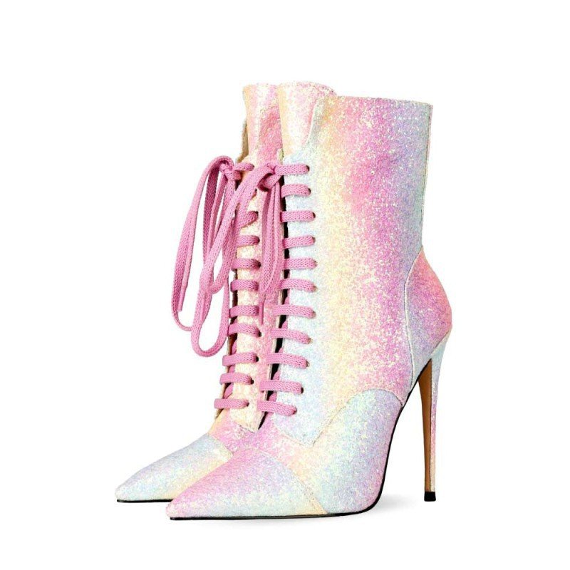 Cialisa Fashion White Blingbling Glitter Ankle & Bootie Pointed Toe Women Boots 2022 Blue Stiletto High Heels Womens Shoes