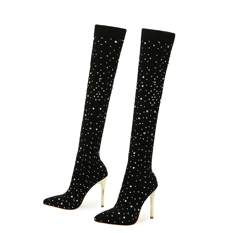 Spring Fall Fashion bling rhinestone Sexy Stilettos nightclub party Over Knee Elastic Sock High Boots for Ladies big Size 35-43