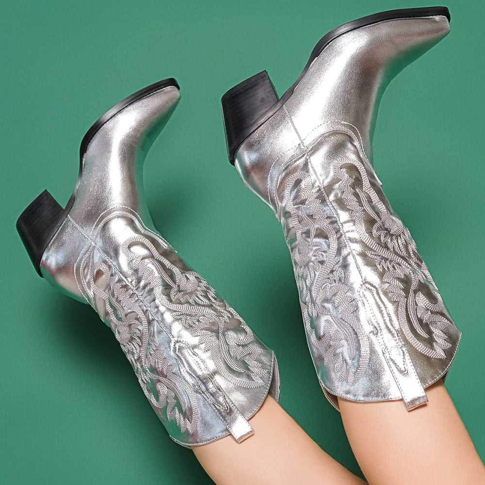 SHIKOL 15 Colors Classic Embroidery Cowgirl Boot Knee High Block Heels Ladies Boots Blue Hot Pink Western Cowboy Boots For Women