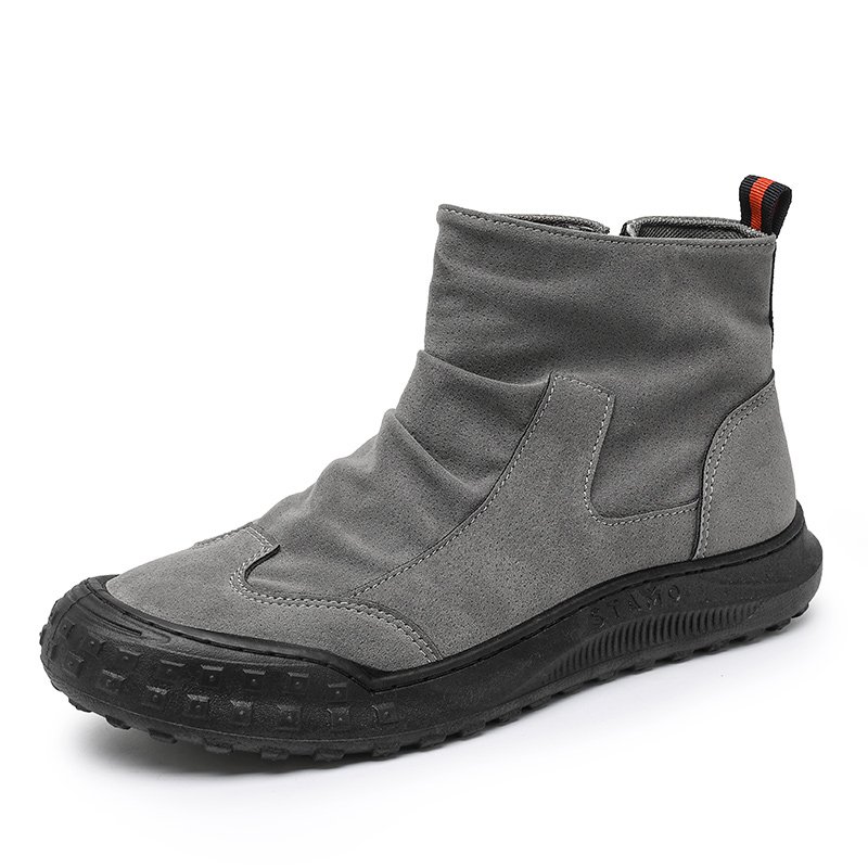 Custom Pu Leather Shoes British Style Men Fashion Zipper Flat Running Boot Men's Casual Retro Ankle Boots
