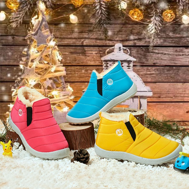 kids waterproof snow boots fur lined outdoor slip on walking hiking shoes winter warm shoes for kids children 2024 new