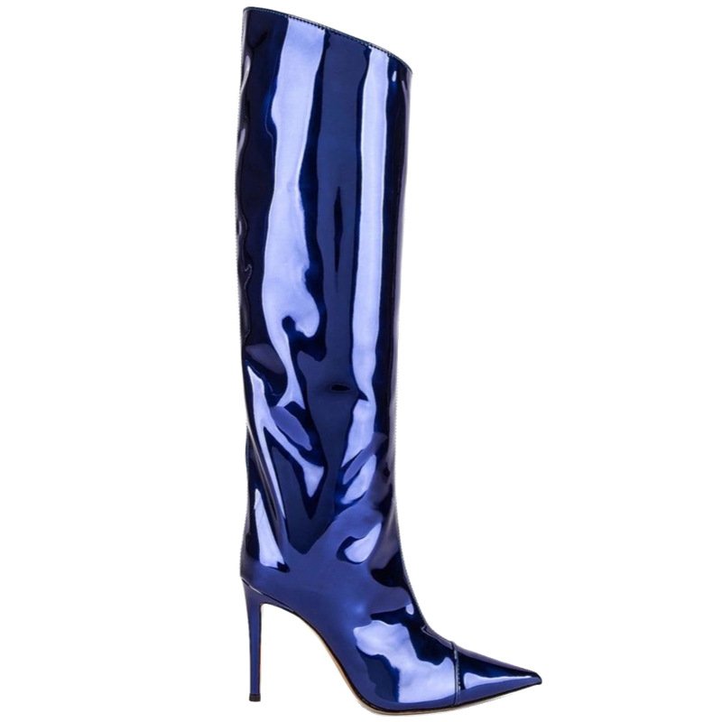 BUSY GIRL Fuchsia Women Boots Fashion High Heels Stiletto Knee High Pointed Toe Designer Winter Mirror Symphony Shoes for Ladies